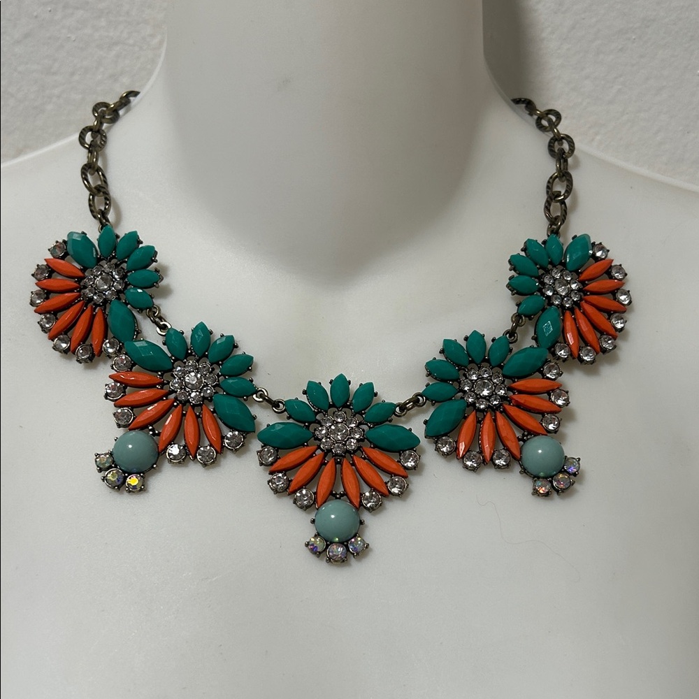 Floral Statement Necklace in Teal and Orange